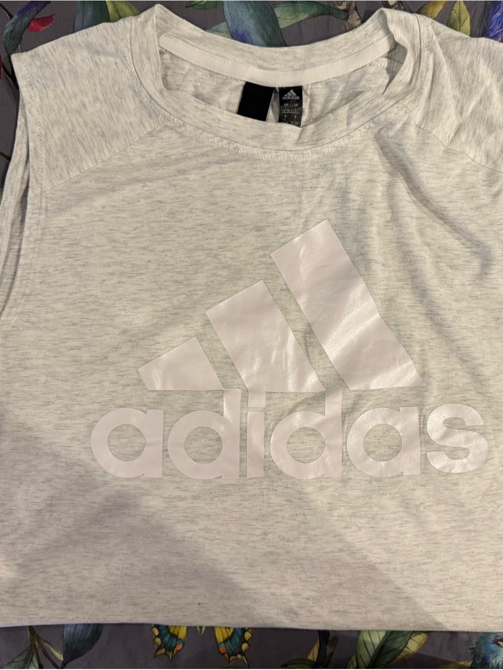 adidas Light Heather Gray Tank Top with Glossy White Logo